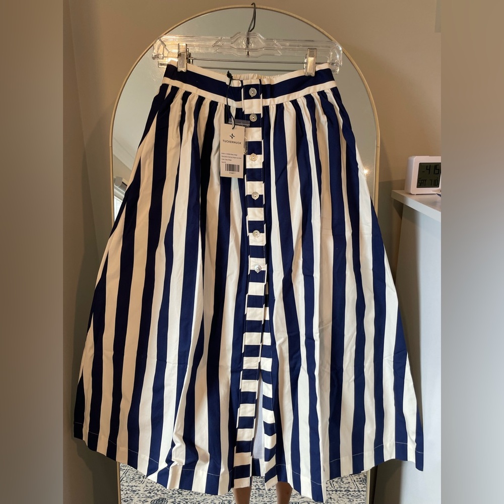 Tuckernuck Navy and White Button-Front Midi Skirt